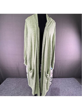 Melissa McCarthy Seven7 Cardigan Womens 2X Open Front Floral Boho Green Pockets